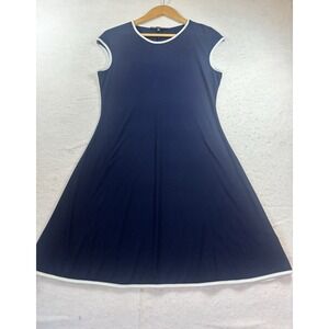 Nik and Nash Med Navy Sleeveless Dress W/White Trim A-Line Cute & Flirty Classic